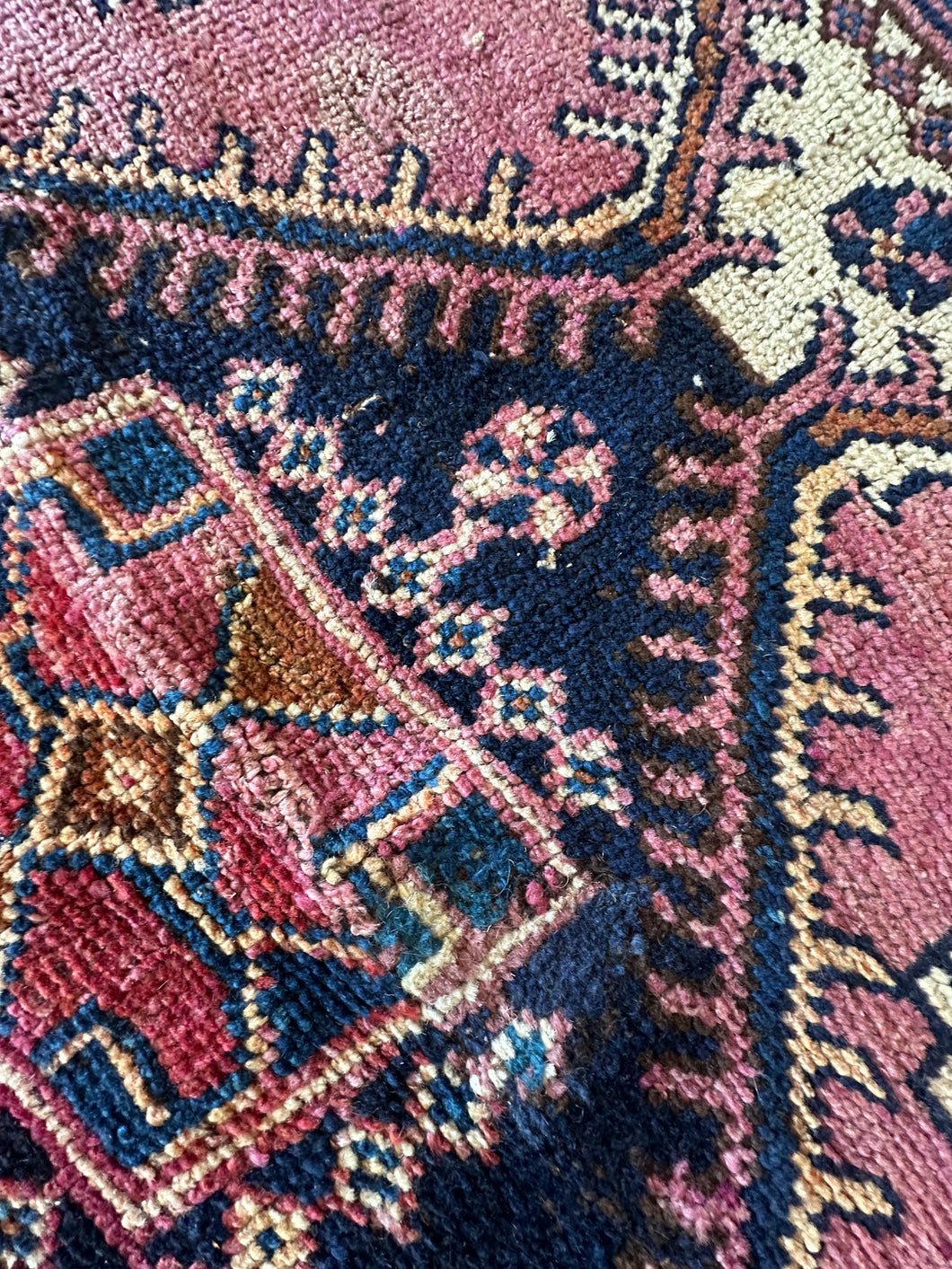 Vintage Mulberry Pink and Navy Turkish Runner Rug