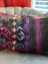 Load image into Gallery viewer, Turkish Purple, Pink and Black and Brown Kilim Rug Pillow
