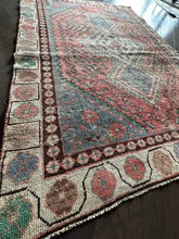 Load image into Gallery viewer, Vintage Pink and Blue Geometric Turkish Accent Rug
