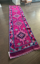 Load image into Gallery viewer, Vintage Turkish Pink and Purple Herki Runner Rug
