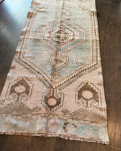 Load image into Gallery viewer, Vintage Turkish Faded Teal and Cocoa Runner Rug
