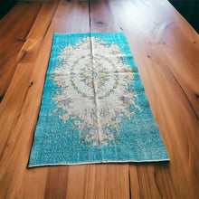 Load image into Gallery viewer, Vintage Turkish Turquoise Faded Floral Rug
