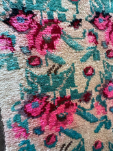 Load image into Gallery viewer, Vintage Pink Roses and Green Leaves Turkish Accent Rug
