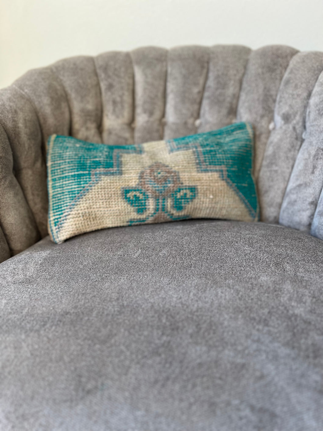 Vintage Turquoise and Tan Rug Pillow