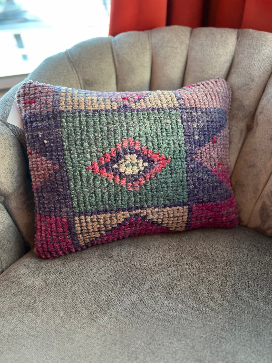 Turkish Herki Pink and Purple Rug Pillow