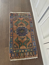 Load image into Gallery viewer, Vintage Turkish Jewel Tones with Brown Ruggie Rug
