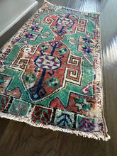 Load image into Gallery viewer, Vintage Turkish Green and Rust Worn Ruggie Rug
