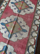 Load image into Gallery viewer, Vintage Mulberry Pink, Blue and Olive Turkish Runner Rug

