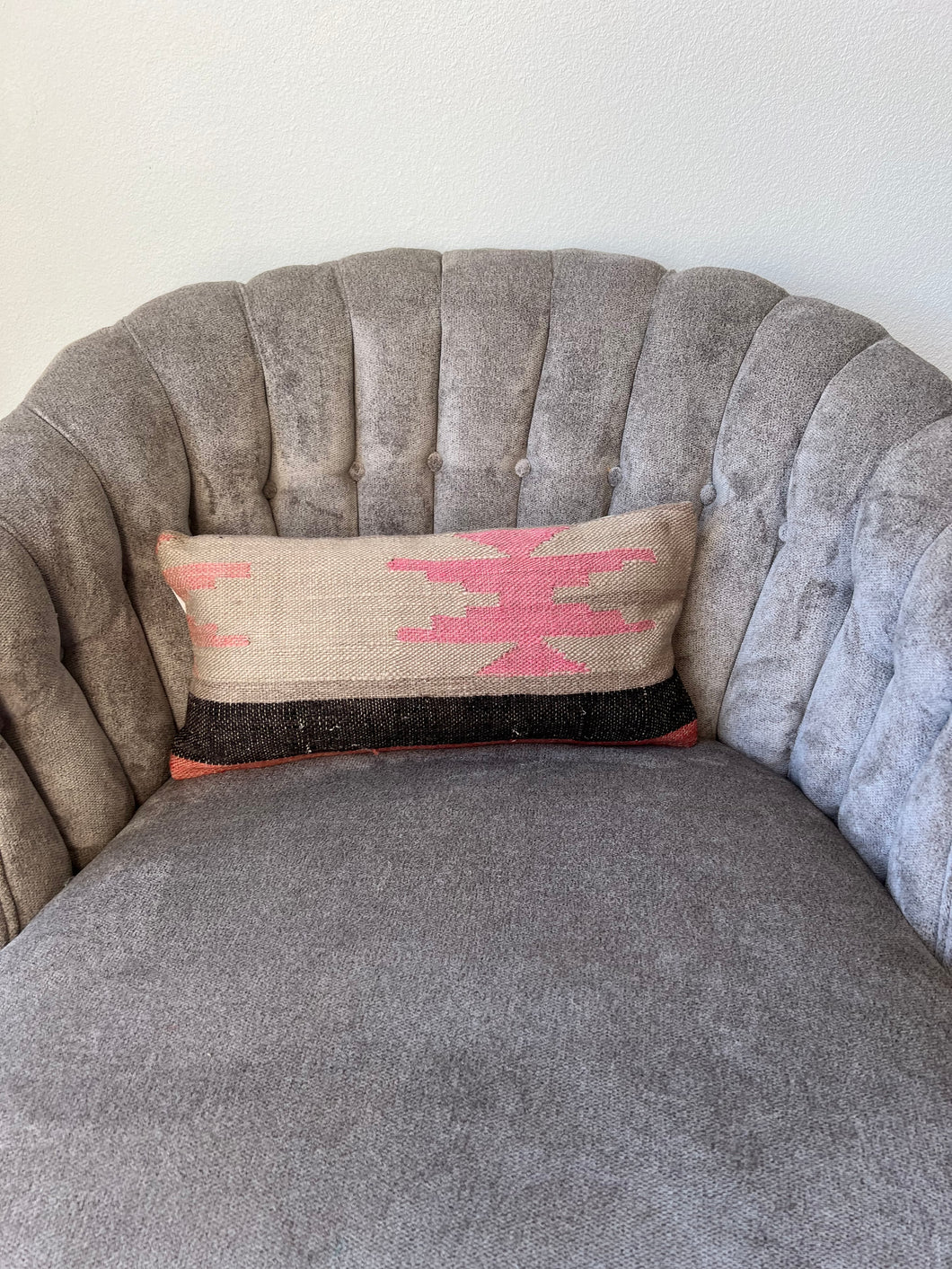 Vintage Ecru, Pink Kilim Rug Pillow