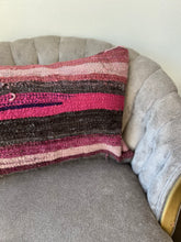 Load image into Gallery viewer, Vintage Pink and Black Kilim Rug Pillow
