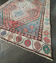 Load image into Gallery viewer, Vintage Pink and Blue Geometric Turkish Accent Rug
