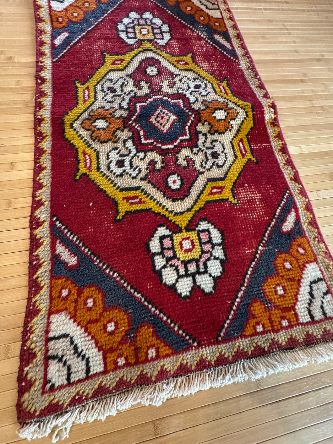 Vintage Turkish Red, Yellow and Blue Ruggie Rug