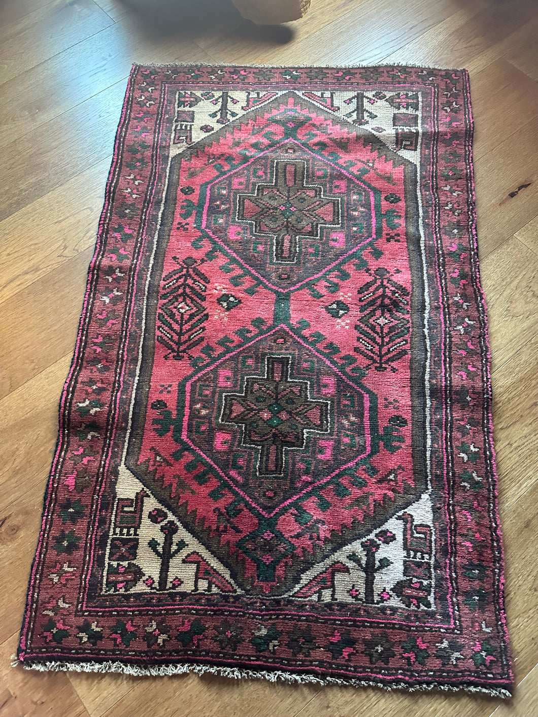 Vintage Turkish Pink and Brown Accent Rug