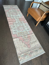 Load image into Gallery viewer, Vintage Ecru and Faded Red and Blue Turkish Runner Rug
