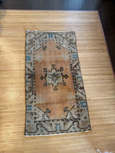 Load image into Gallery viewer, Vintage Turkish Faded Peach, Brown and Blue Accent Rug
