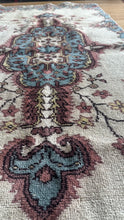 Load image into Gallery viewer, Vintage Turkish Ivory, Blue and Pink Runner Rug
