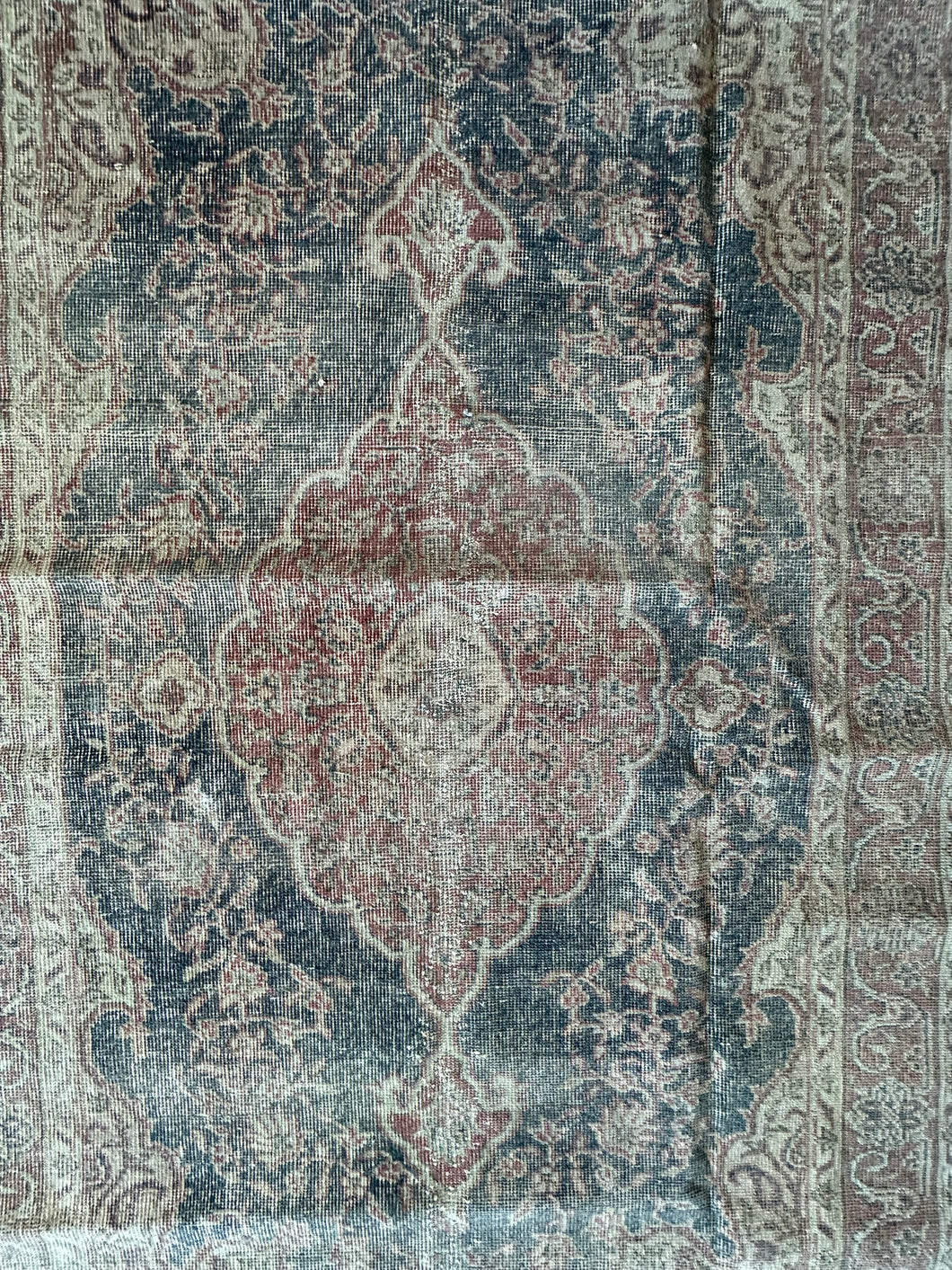Vintage Faded Gray and Brick Turkish Accent Rug
