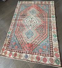 Load image into Gallery viewer, Vintage Pink and Blue Geometric Turkish Accent Rug
