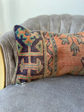 Load image into Gallery viewer, Vintage Orange, green and Navy Turkish Rug Pillow
