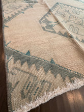 Load image into Gallery viewer, Vintage Turkish Tan with Gray and Blue Runner Rug
