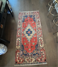 Load image into Gallery viewer, Vintage Turkish Brick and Navy Runner Rug
