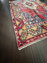 Load image into Gallery viewer, Vintage Turkish Brick and Yellow 3 Medallion Runner Rug
