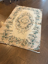 Load image into Gallery viewer, Vintage Turkish Tan and Teal Accent Rug
