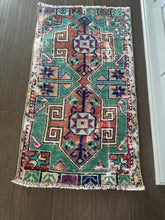 Load image into Gallery viewer, Vintage Turkish Green and Rust Worn Ruggie Rug
