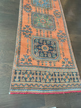 Load image into Gallery viewer, Vintage Orange and Blue Turkish Runner Rug
