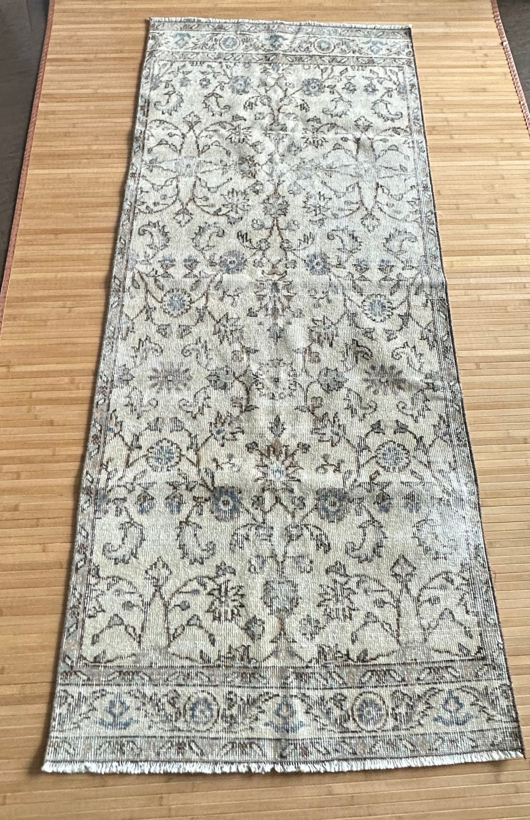 Vintage Turkish Ivory and Blue Runner Rug