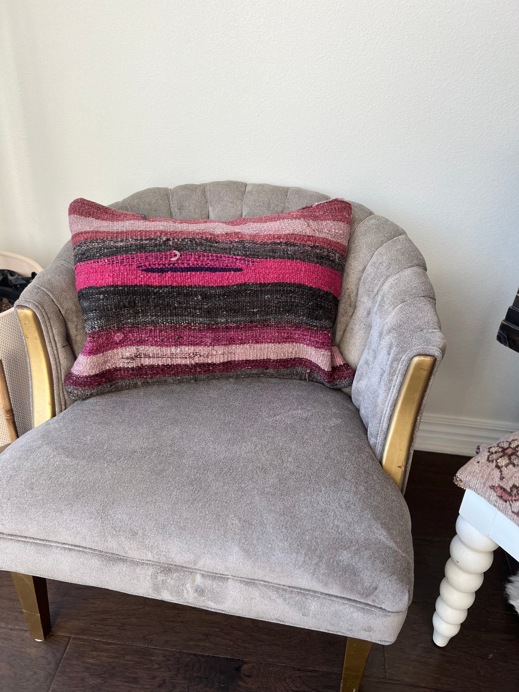 Vintage Pink and Black Kilim Rug Pillow