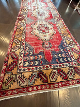 Load image into Gallery viewer, Vintage Turkish Brick and Yellow 3 Medallion Runner Rug
