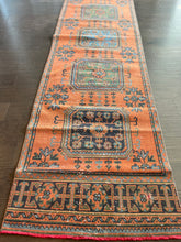 Load image into Gallery viewer, Vintage Orange and Blue Turkish Runner Rug
