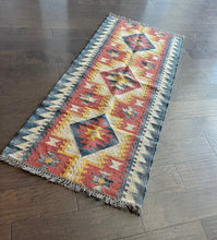 Load image into Gallery viewer, Vintage Brick, Blue and Yellow Turkish Runner Rug
