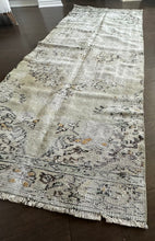 Load image into Gallery viewer, Vintage Turkish Faded Neutral Green and Yellow Runner Rug
