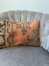 Load image into Gallery viewer, Vintage Orange, green and Navy Turkish Rug Pillow
