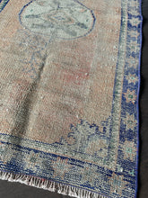 Load image into Gallery viewer, Vintage Faded Blue and Coral Turkish Mini Runner Rug
