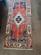 Load image into Gallery viewer, Vintage Turkish Brick and Navy Runner Rug
