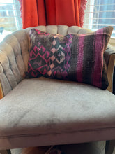 Load image into Gallery viewer, Turkish Purple, Pink and Black and Brown Kilim Rug Pillow

