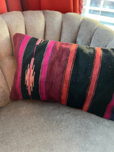 Load image into Gallery viewer, Turkish Black, Orange, Red and Pink Striped Rug Pillow
