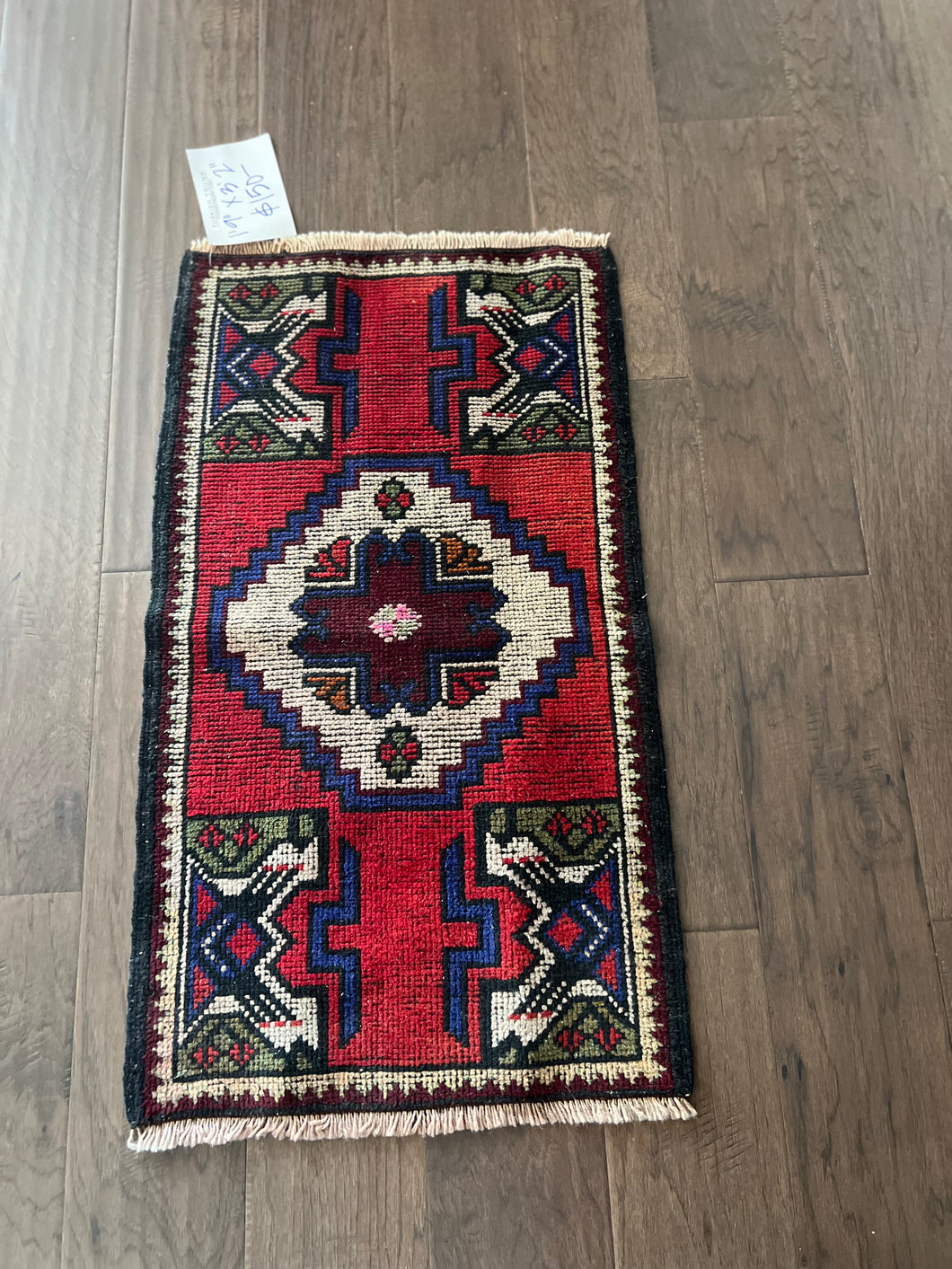 Vintage Turkish Red and Blue and Ivory Ruggie Rug