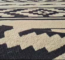 Load image into Gallery viewer, Vintage Turkish Black and Neutral Kilim Runner Rug
