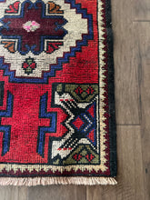 Load image into Gallery viewer, Vintage Turkish Red and Blue and Ivory Ruggie Rug
