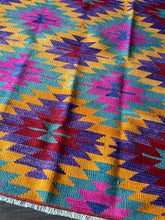 Load image into Gallery viewer, Vintage Turkish Bright Aztec Kilim Accent Rug

