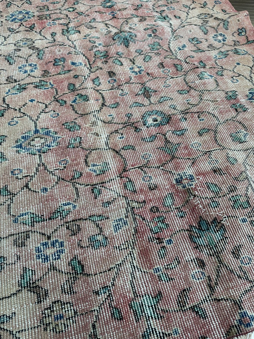 Vintage Turkish Mauve and Teal Accent Rug