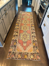 Load image into Gallery viewer, Vintage Turkish Mauve, Blue and Black Runner Rug
