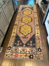 Load image into Gallery viewer, Vintage Turkish Rug Yellow, Mauve and Black Floral Runner Rug
