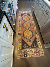 Load image into Gallery viewer, Vintage Turkish Rug Yellow, Mauve and Black Floral Runner Rug
