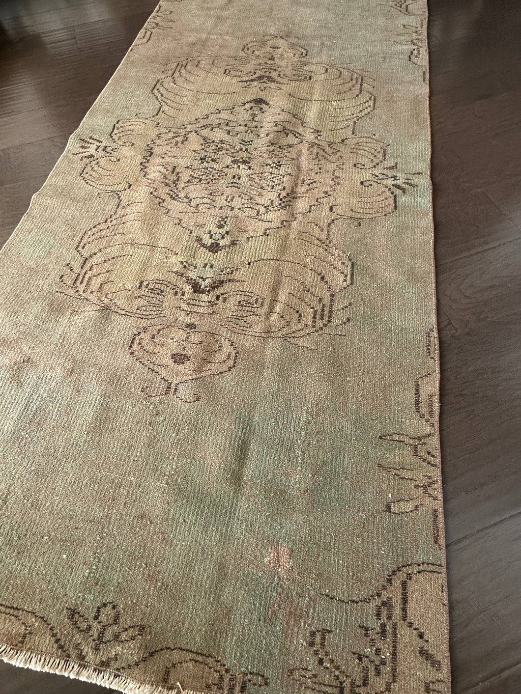 Vintage Turkish Ecru and Sage Runner rug