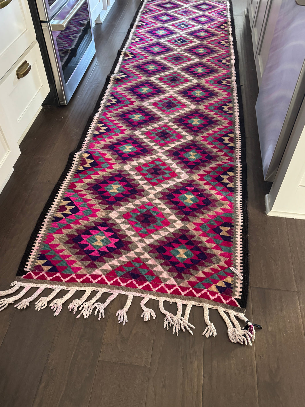 Vintage Turkish Kilim Pink and Purple Runner Rug